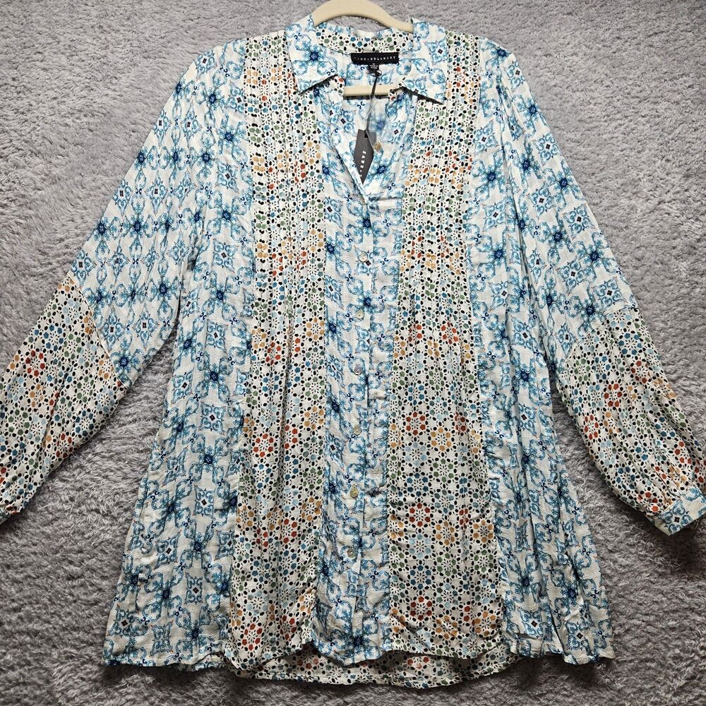 Jane Delancey Womens Patchwork Button Up Shirts Size Medium Colorful Lightweight